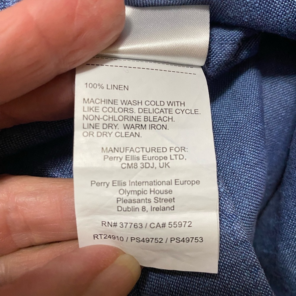 Perry Ellis XLT Mens Blue 100% Linen Short Sleeve Shirt. - Picture 9 of 11